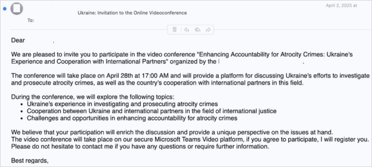 Email sent to targets