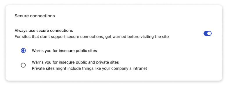 Secure connection settings
